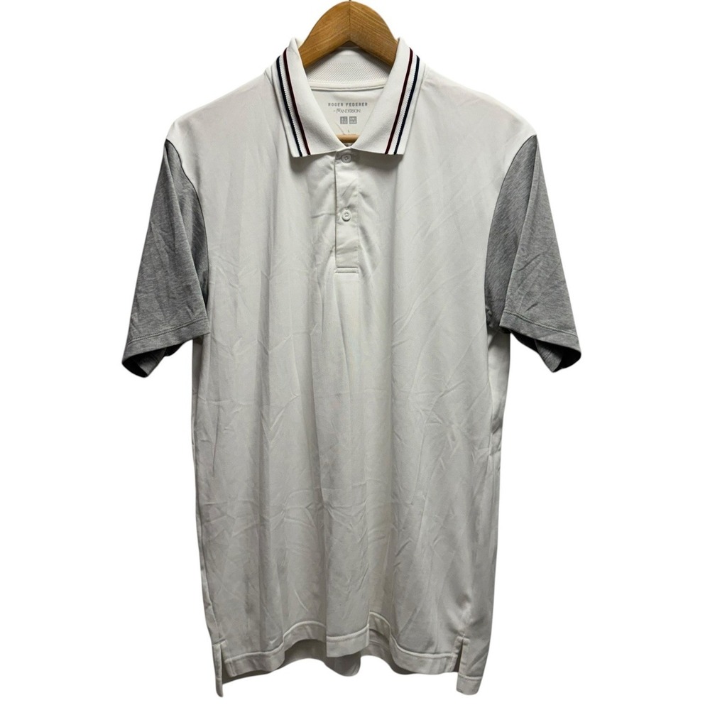 Uniqlo JW Anderson Roger Federer Men's Large White/Gray Dry-Ex Tennis Polo Shirt